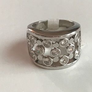 Silver rhodium ring with round cubic zirconia